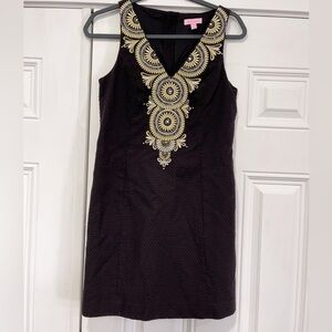 Lilly Pulitzer black Gabby shift dress with gold beading